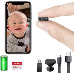 【Free 64G】 Smallest Wireless Camera with Battery,HD1080P Wireless WiFi Camera,Mini Camera with Video Recording Live Feed,Night Vision,Motion Detection, Remote Viewing for Security with iOS Android