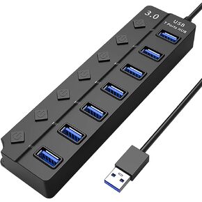 7-Port USB Hubs 3.0,Multiple Ports Expansion, Individual On/Off Switch LED Indicator,Portable Hubs for Laptop and Desktop Computers