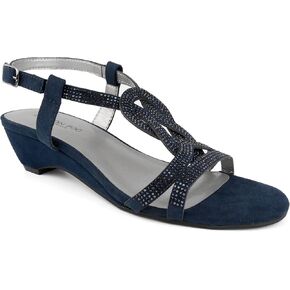 LONDON FOG Women's Meadow Wedge Sandals, Navy Fabric, 10