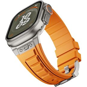 Sports Rugged Silicone Rubber Band for Apple Watch Ultra 2 Band 49mm 45mm 44mm 42mm,Durable Metal Connector with Butterfly Buckle Band, Compatible for iWatch Ultra Series 9 8 7 6 5 4 3 2 1 SE