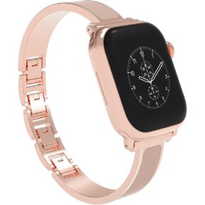 Silm Rubberized Fashion Bands for Apple Watch Band 38mm 40mm 41mm 44mm 42mm 45mm 49mm, Stainless Steel Metal Strap Women Dressy Bracelet Wristband for iWatch Series 9 8 7 6 5 4 3 2 1 SE Ultra