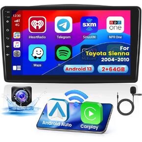 2+64G Android 13 CarPlay Car Stereo Radio for Toyota Sienna 2004-2010, 9'' HD Touch Screen Compatible with Android Auto, AHD Backup Camera, Mirror Link, GPS, WiFi, FM RDS