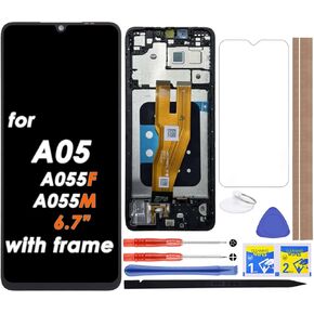 LCD Screen Replacement Touch Digitizer Display Assembly with Frame for Samsung Galaxy A05 A055 A055F A055M SM-A055F SM-A055M 6.7"", Black