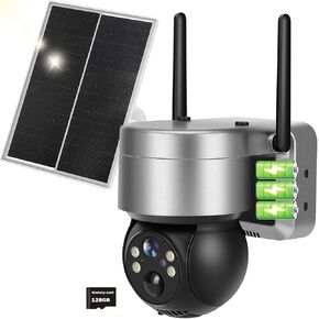 PEGATISAN Solar Camera 4MP Wireless PTZ Outdoor Camera, HD Night Vision 2K Two-Way Audio PIR Motion Detection with 128GB SD Card - IP65