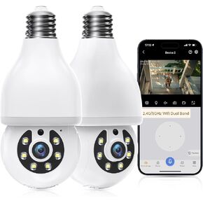 WESECUU Light Bulb Security Camera Wireless Outdoor,2.4G/5GHz Dual-Band WiFi Light Socket Security Cameras,2K Lightbulb Camera,AI Motion Detection Cameras for Home Security Outside,Work with Alexa,2P