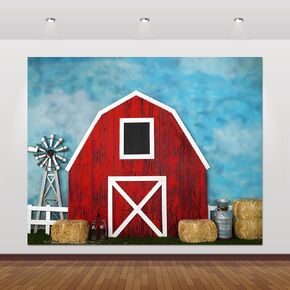 ChloropLastid 10x8ft Farm Red Barn Door Backdrop for Birthday Party Haystack Harvest Barnyard Farmhouse Country Warehouse Courtyard Western Cowboy Wild West Kids Children Photoshoot Banner