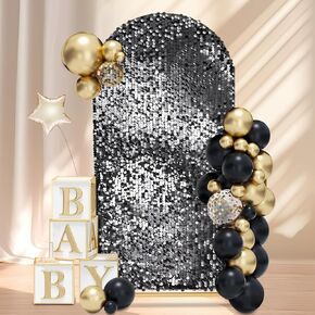 Big Payette Sequin Arch Covers: 7.2FT Arch Backdrop Cover Silver Shimmer Fabric Cover for Party Baby Shower Decorations