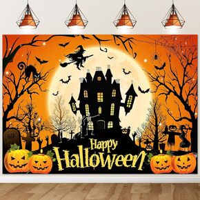 Avezano Happy Halloween Backdrop Kids Dress Up Halloween Party Background Spooky Haunted House Photo Booth Banner Halloween Birthday Backdrops(7x5ft)