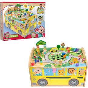 COCOMELON Wheels on The Bus Wooden Activity Table, Recycled Wood, Officially Licensed Kids Toys for Ages 18 Month by Just Play