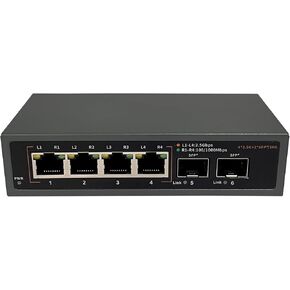 6 Port 2.5G Unmanaged Switch, 4 x 2.5G Base-T Ports, 2 x SFP+ Ports, Support 10/100/1000/2500Mbps Adaptation, Plug & Play | Ethernet Splitter
