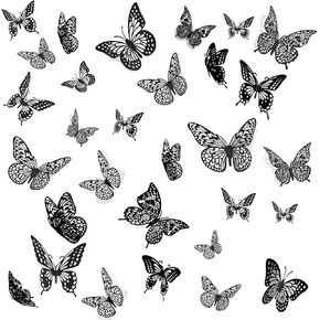 3D Butterfly Wall Decor, 48 Pcs 4 Styles 3 Sizes, Removable Metallic Wall Sticker Room Mural Decals for Kids Bedroom Home Décor Nursery Classroom Party Wedding Decor DIY Gift (Rose Gold)