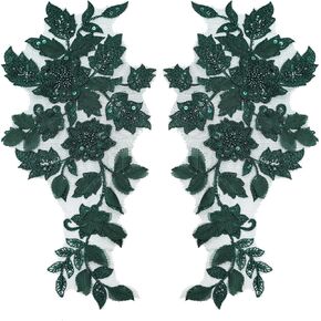 Bead Floral Applique for Wedding Dress Sequins Embroidery Lace Appliques for Formal Prom Dress Gown Rhinestones Beaded Clothes Patches Sew on (LQ055-WH)