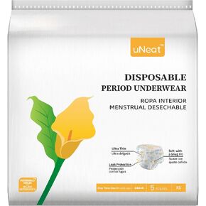 uNeat Disposable Period Underwear for Women, Unscented, Overnight, Ultra-Thin and Leakproof for Period, Postpartum, and Incontinence (Size S/M, 5 Count)