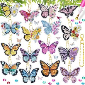 INCOK Butterfly Diamond Painting Keychains - 16 PCS 5D Diamond Art Keychain Set DIY Key Ring Gem Art Kits Diamond Painting Ornaments Diamond Keychains for Adults DIY Crafts Beginners Art Decor in Kuwait