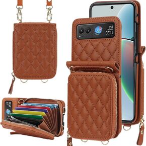 Wallet Case for Motorola Moto Razr 2023 [Not fit Razr Plus 2023], [RFID Blocking] Moto Razr 2023 Phone Case with Crossbody Strap Women Girls Leather Motorola Razr 2023 Wallet Case Rosegold