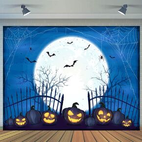 CYLYH 7x5ft Happy Halloween Orange Backdrop Halloween Eve BackdropHalloween Party Lantern Moon Bat Spider Web Graveyard Fence Photography Background Party Decorations