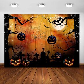 Avezano Creepy Nightmare Forest Halloween Backdrop Pumpkins Bats Full Moon Spooky Party Background Magic Witch Ghost Theme Party Decorations Portrait Photoshoot Photo Booth Studio (Orange, 7x5ft)