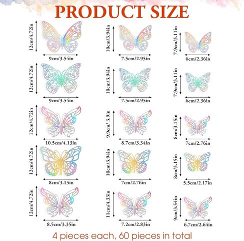 60 جهاز كمبيوتر شخصى ديكور جدار الفراشة، 5 أنماط 3 أحجام 3D فراشة ملصقات فراشة عيد ميلاد زينة ملصقات الحائط فراشة ملصق زينة لعيد ميلاد كعكة تزيين غرفة ديكور الشارات in Kuwait