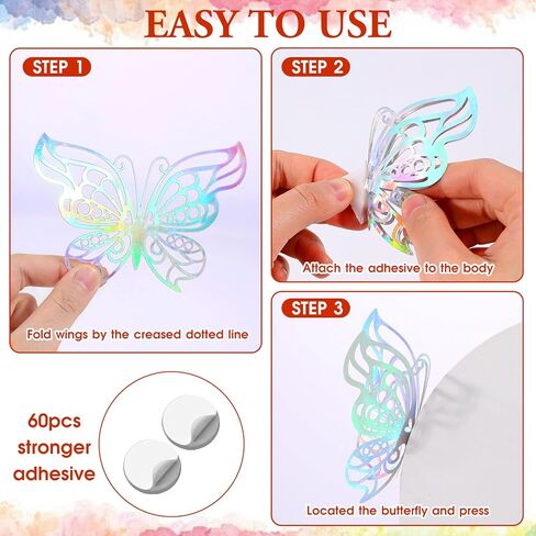 60 جهاز كمبيوتر شخصى ديكور جدار الفراشة، 5 أنماط 3 أحجام 3D فراشة ملصقات فراشة عيد ميلاد زينة ملصقات الحائط فراشة ملصق زينة لعيد ميلاد كعكة تزيين غرفة ديكور الشارات in Kuwait