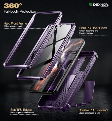 Dexnor Full Body Case for Samsung Galaxy A54 5G Case, [Extra Front Frame] Heavy Duty Military Grade Protection Shockproof Case Built-in Screen Protector and Kickstand for Samsung A54 5G, Black in Kuwait