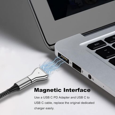 محول شحن USB-C إلى شفة مغناطيسية، محول أنثى من النوع C إلى ذكر مغناطيسي 1 100 وات PD طرف موصل شاحن الطاقة، لـ A1278 A1344 Mac Book Pro 13 بوصة (2009 2010 2011، بحلول منتصف 2012) in Saudi Arabia