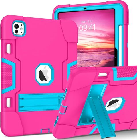 BENTOBEN for iPad Pro 11 Inch Case 2024 5th Generation (M4), with Kickstand and Pencil Holder, 3 in 1 Heavy Duty Rugged Shockproof Sturdy Kickstand Protective Tablet Cover Case, Hot Pink/Blue in Saudi Arabia