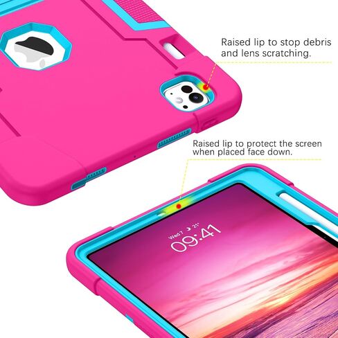 BENTOBEN for iPad Pro 11 Inch Case 2024 5th Generation (M4), with Kickstand and Pencil Holder, 3 in 1 Heavy Duty Rugged Shockproof Sturdy Kickstand Protective Tablet Cover Case, Hot Pink/Blue in Saudi Arabia