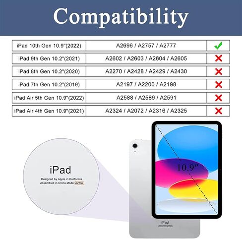 حافظة لجهاز iPad الجيل العاشر 10.9 بوصة 2022، تصميم رائع من جلد البولي يوريثان، غطاء من البولي يوريثان الحراري، حامل متعدد الزوايا، حافظة ذكية للإيقاظ/النوم التلقائي in Kuwait
