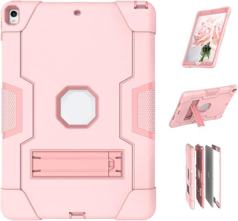 Jaorty Case Designed for iPad Air 3 10.5" 2019,iPad Pro 10.5 inch 2017 Case,3 in 1 Hybrid [Soft&Hard] Heavy Duty Rugged Stand Cover Shockproof Anti-Slip Anti-Scratch Full-Body Protective Case,Pink in Saudi Arabia