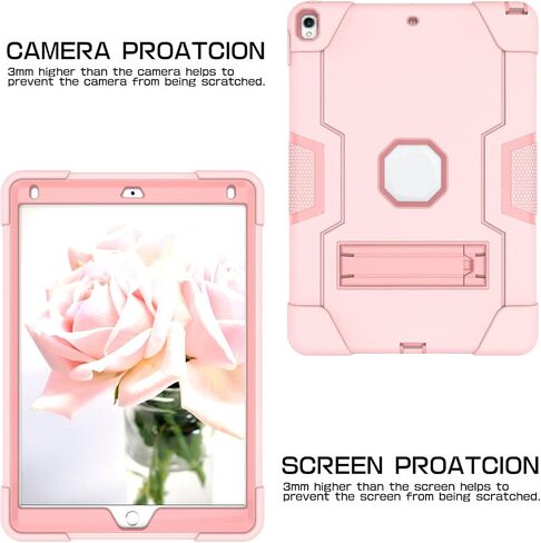Jaorty Case Designed for iPad Air 3 10.5" 2019,iPad Pro 10.5 inch 2017 Case,3 in 1 Hybrid [Soft&Hard] Heavy Duty Rugged Stand Cover Shockproof Anti-Slip Anti-Scratch Full-Body Protective Case,Pink in Saudi Arabia