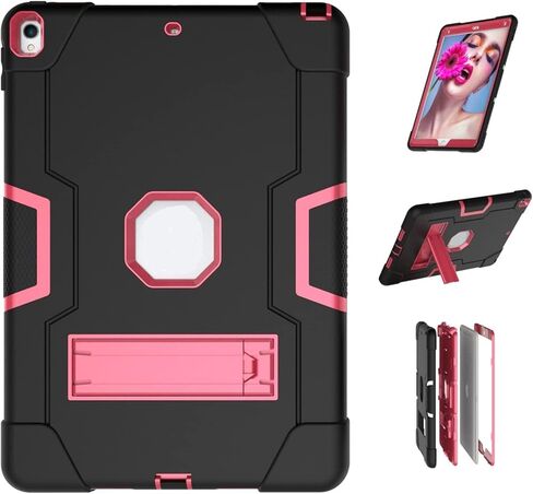 Jaorty Case Designed for iPad Air 3 10.5" 2019,iPad Pro 10.5 inch 2017 Case,3 in 1 Hybrid [Soft&Hard] Heavy Duty Rugged Stand Cover Shockproof Anti-Slip Anti-Scratch Full-Body Protective Case,Pink in Saudi Arabia