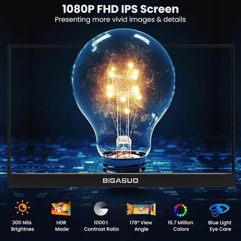شاشة BIGASUO المحمولة، شاشة كمبيوتر محمول 15.6 بوصة 1080 بكسل FHD USB-C HDMI IPS شاشة كمبيوتر محمول HDR، شاشة ألعاب نحيفة للغاية مع غطاء ذكي ومكبرات صوت، لأجهزة الكمبيوتر المحمول، والكمبيوتر الشخصي، والهاتف، وMac، وXbox، وPS4/5، والتبديل in Kuwait