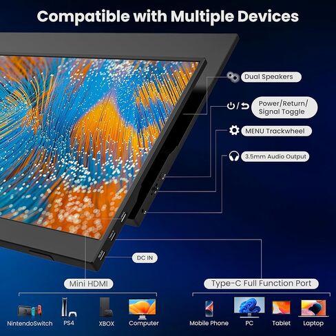 شاشة BIGASUO المحمولة، شاشة كمبيوتر محمول 15.6 بوصة 1080 بكسل FHD USB-C HDMI IPS شاشة كمبيوتر محمول HDR، شاشة ألعاب نحيفة للغاية مع غطاء ذكي ومكبرات صوت، لأجهزة الكمبيوتر المحمول، والكمبيوتر الشخصي، والهاتف، وMac، وXbox، وPS4/5، والتبديل in Kuwait