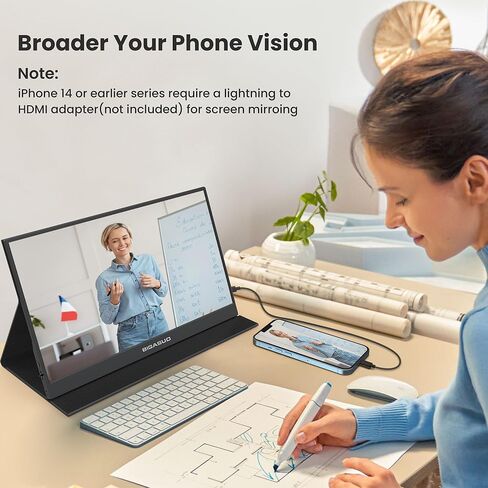 شاشة BIGASUO المحمولة، شاشة كمبيوتر محمول 15.6 بوصة 1080 بكسل FHD USB-C HDMI IPS شاشة كمبيوتر محمول HDR، شاشة ألعاب نحيفة للغاية مع غطاء ذكي ومكبرات صوت، لأجهزة الكمبيوتر المحمول، والكمبيوتر الشخصي، والهاتف، وMac، وXbox، وPS4/5، والتبديل in Kuwait