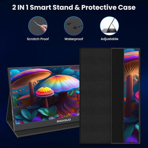 شاشة BIGASUO المحمولة، شاشة كمبيوتر محمول 15.6 بوصة 1080 بكسل FHD USB-C HDMI IPS شاشة كمبيوتر محمول HDR، شاشة ألعاب نحيفة للغاية مع غطاء ذكي ومكبرات صوت، لأجهزة الكمبيوتر المحمول، والكمبيوتر الشخصي، والهاتف، وMac، وXbox، وPS4/5، والتبديل in Kuwait