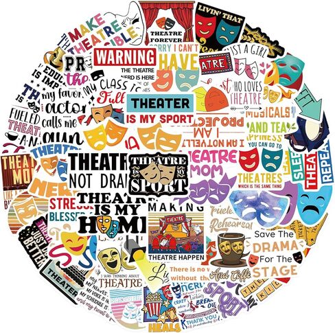 50pcs Theater Musical Stickers Pack, Classic Musical Stickers, Aesthetic Vinyl Waterproof Arts Stickers for Laptop, Water Bottle, Bumper Car Planner Stickers for Adult Teens. in Saudi Arabia