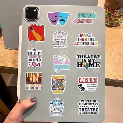 50pcs Theater Musical Stickers Pack, Classic Musical Stickers, Aesthetic Vinyl Waterproof Arts Stickers for Laptop, Water Bottle, Bumper Car Planner Stickers for Adult Teens. in Saudi Arabia