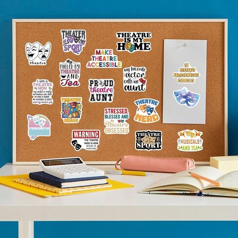 50pcs Theater Musical Stickers Pack, Classic Musical Stickers, Aesthetic Vinyl Waterproof Arts Stickers for Laptop, Water Bottle, Bumper Car Planner Stickers for Adult Teens. in Saudi Arabia