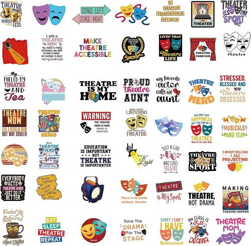 50pcs Theater Musical Stickers Pack, Classic Musical Stickers, Aesthetic Vinyl Waterproof Arts Stickers for Laptop, Water Bottle, Bumper Car Planner Stickers for Adult Teens. in Saudi Arabia