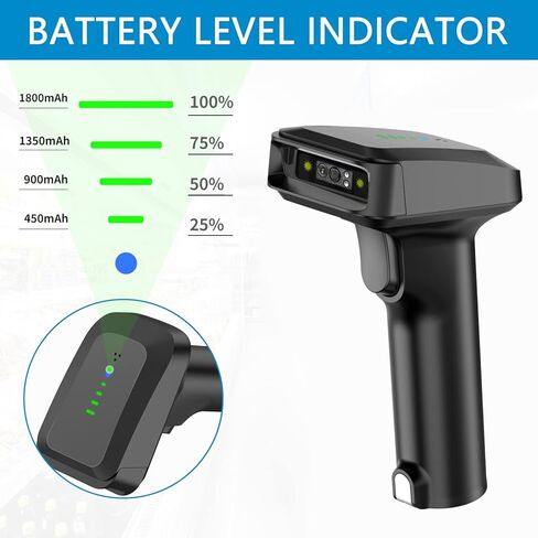Alacrity Wireless Bluetooth Barcode Scanner 1D Laser Cordless Barcode Scanner، وضع واحد إلى واحد متعدد الاستخدامات أو وضع أكثر إلى واحد، ماسح ضوئي للرمز الشريطي مع مؤشر مستوى البطارية in Kuwait