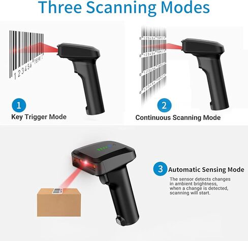 Alacrity Wireless Bluetooth Barcode Scanner 1D Laser Cordless Barcode Scanner، وضع واحد إلى واحد متعدد الاستخدامات أو وضع أكثر إلى واحد، ماسح ضوئي للرمز الشريطي مع مؤشر مستوى البطارية in Kuwait