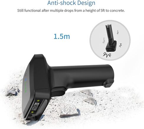 Alacrity Wireless Bluetooth Barcode Scanner 1D Laser Cordless Barcode Scanner، وضع واحد إلى واحد متعدد الاستخدامات أو وضع أكثر إلى واحد، ماسح ضوئي للرمز الشريطي مع مؤشر مستوى البطارية in Kuwait
