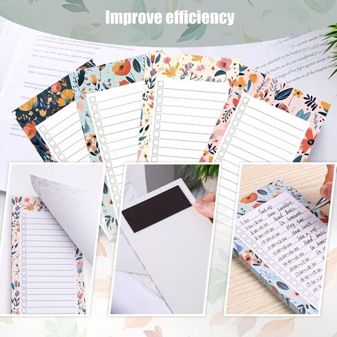 4 قطع من دفاتر الملاحظات المغناطيسية للثلاجة، دفاتر ملاحظات لقائمة التسوق وقائمة المهام والتذكيرات بتصميم الأزهار 50 ورقة in Kuwait