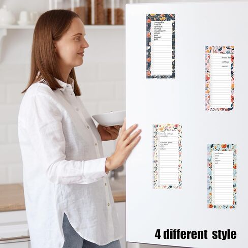 4 قطع من دفاتر الملاحظات المغناطيسية للثلاجة، دفاتر ملاحظات لقائمة التسوق وقائمة المهام والتذكيرات بتصميم الأزهار 50 ورقة in Kuwait