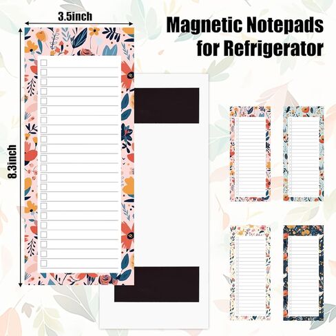 4 قطع من دفاتر الملاحظات المغناطيسية للثلاجة، دفاتر ملاحظات لقائمة التسوق وقائمة المهام والتذكيرات بتصميم الأزهار 50 ورقة in Kuwait