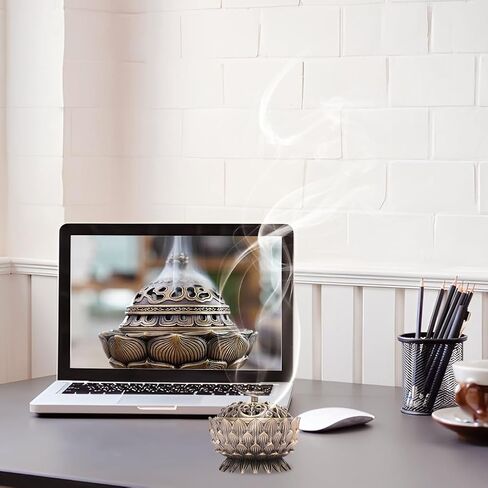 Vintage Incense Burner, Lotus Burner Holder, Buddha Alloy Metal Holder Handmade Censer Bowl Buddhist Decor Zinc Sandalwood for Office Home Feng Shui Decoration Meditation(Gold) in Kuwait