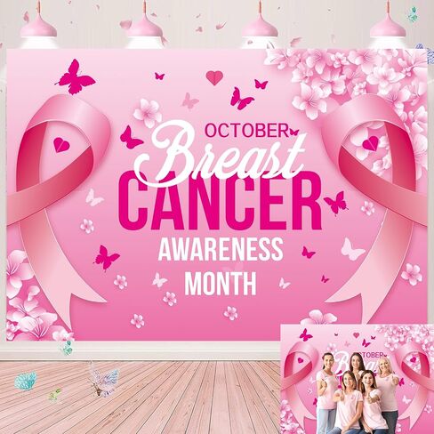 Breast Cancer Awareness Backdrop Pink Ribbon Banner October Caring Day Photography Background Breast Cancer Month Charity Activities Party Decorations Background (6x4ft(70x40inch)) in Kuwait