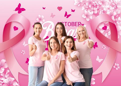 Breast Cancer Awareness Backdrop Pink Ribbon Banner October Caring Day Photography Background Breast Cancer Month Charity Activities Party Decorations Background (6x4ft(70x40inch)) in Kuwait