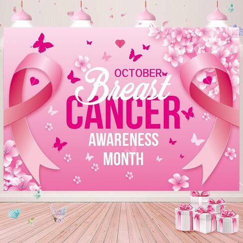 Breast Cancer Awareness Backdrop Pink Ribbon Banner October Caring Day Photography Background Breast Cancer Month Charity Activities Party Decorations Background (6x4ft(70x40inch)) in Kuwait