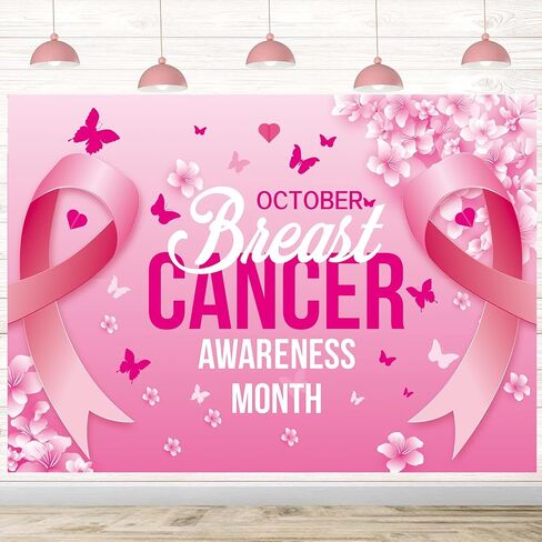 Breast Cancer Awareness Backdrop Pink Ribbon Banner October Caring Day Photography Background Breast Cancer Month Charity Activities Party Decorations Background (6x4ft(70x40inch)) in Kuwait